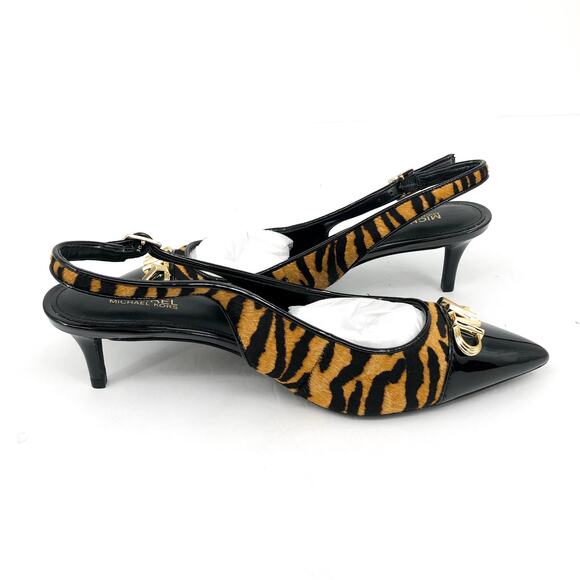 MICHAEL KORS Womens Parker Slingback Pumps 6 Tan Black Tiger Print Calf Hair NEW - Picture 4 of 11